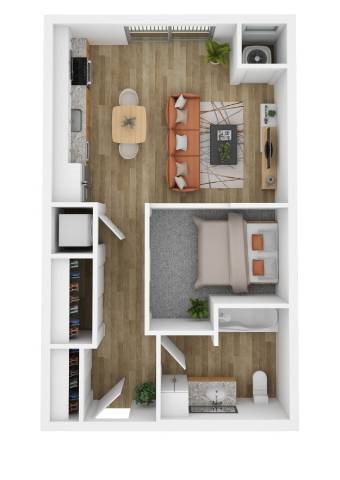 Floor plan for studio, 1 bath, 545 sqft